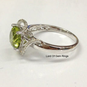 Round Peridot Diamond Bypass Engagement Ring - Lord of Gem Rings