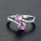 Round Pink Sapphire Diamond ByPass Engagement Ring 14K White Gold - Lord of Gem Rings