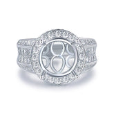 Round Semi Mount Halo Ring with Princess Diamond Accents 18K White Gold - Lord of Gem Rings