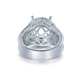 Round Semi Mount Halo Ring with Princess Diamond Accents 18K White Gold - Lord of Gem Rings