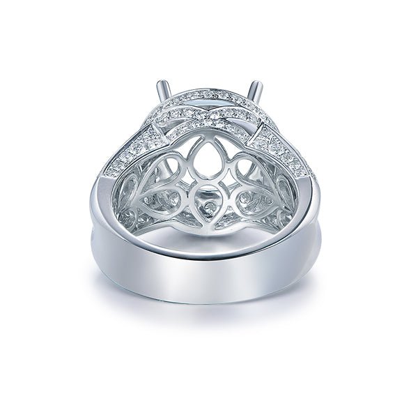 Round Semi Mount Halo Ring with Princess Diamond Accents 18K White Gold - Lord of Gem Rings
