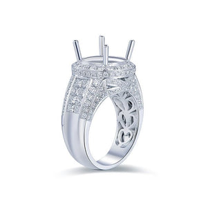 Round Semi Mount Halo Ring with Princess Diamond Accents 18K White Gold - Lord of Gem Rings