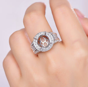 Round Semi Mount Halo Ring with Princess Diamond Accents 18K White Gold - Lord of Gem Rings