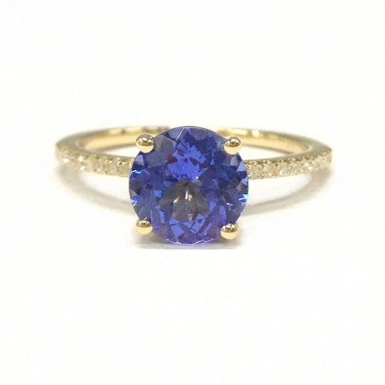 Round Tanzanite Diamond Accents Engagement Ring 14K Yellow Gold