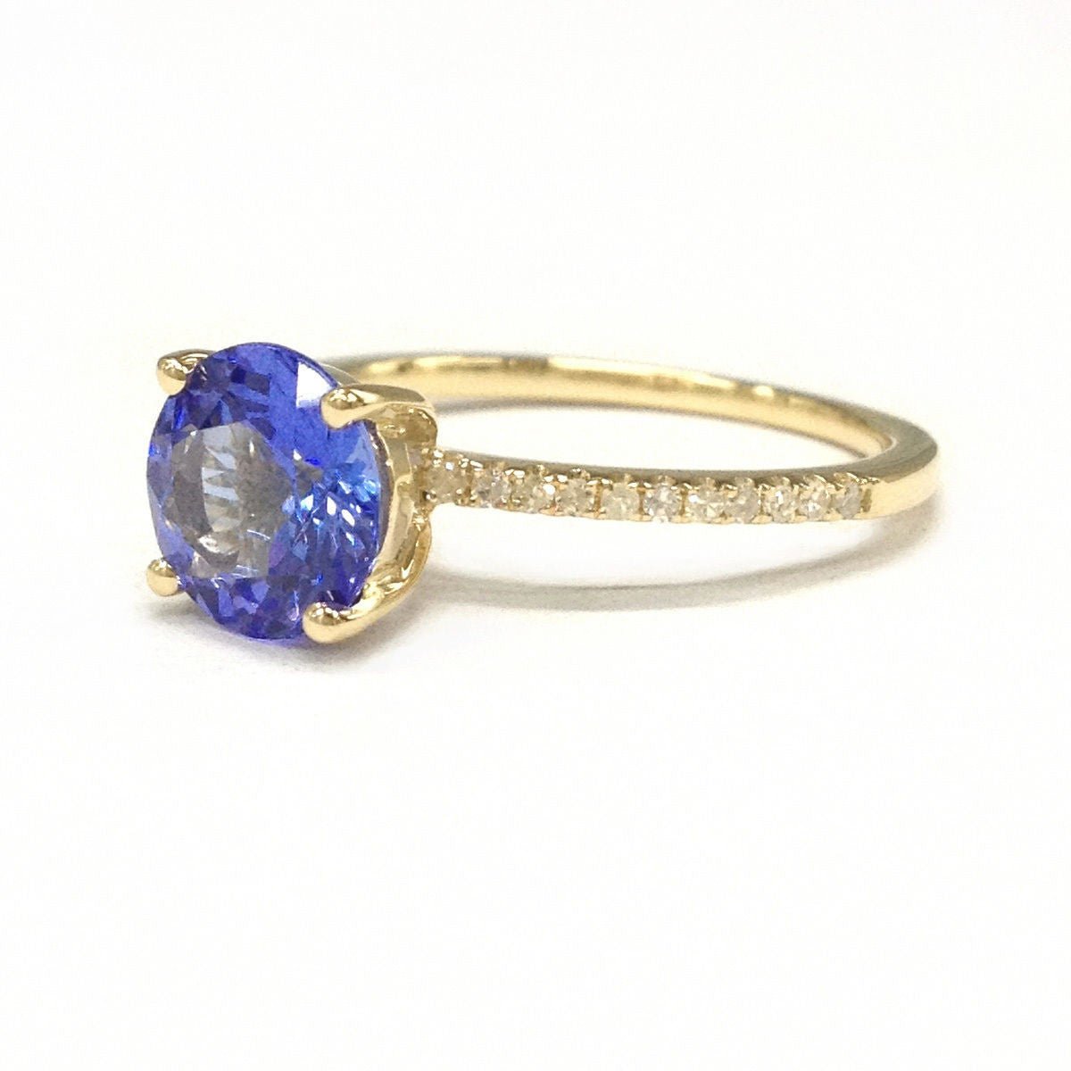 Round Tanzanite Diamond Accents Engagement Ring 14K Yellow Gold - Lord of Gem Rings