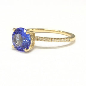 Round Tanzanite Diamond Accents Engagement Ring 14K Yellow Gold - Lord of Gem Rings