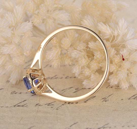 1.1ct Round Tanzanite Diamond Halo Engagement Ring 14K Yellow Gold