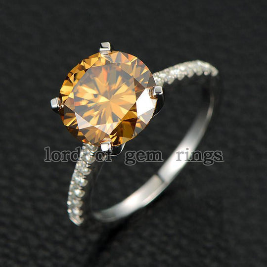 Round Yellow Moissanite Engagement Ring
