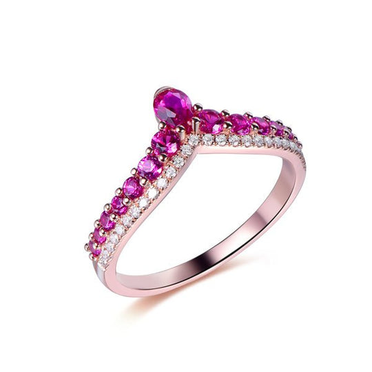 Ruby Diamond Chevron July Birthstone Band in 14K Rose Gold