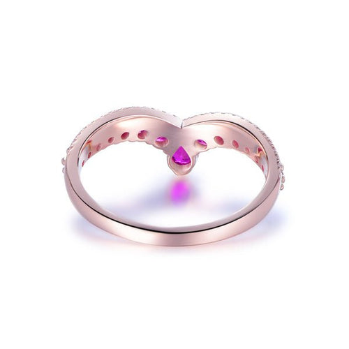 Ruby Diamond Chevron July Birthstone Band in 14K Rose Gold