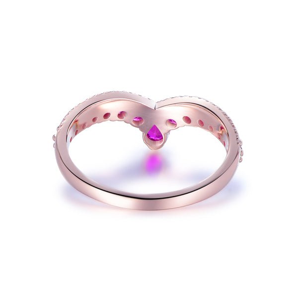 Ruby Diamond Chevron July Birthstone Band in 14K Rose Gold - Lord of Gem Rings