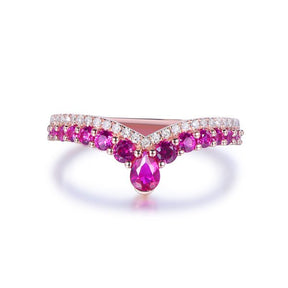 Ruby Diamond Chevron July Birthstone Band in 14K Rose Gold - Lord of Gem Rings