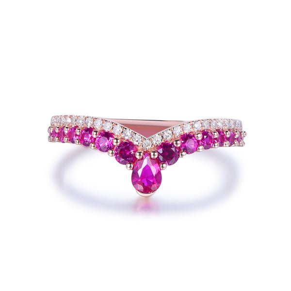 Ruby Diamond Chevron July Birthstone Band in 14K Rose Gold - Lord of Gem Rings