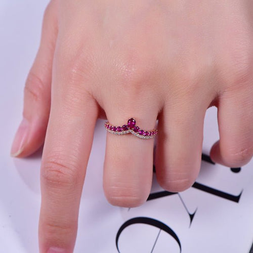 Ruby Diamond Chevron July Birthstone Band in 14K Rose Gold