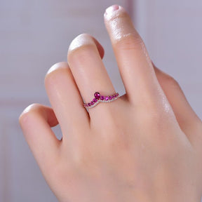 Ruby Diamond Chevron July Birthstone Band in 14K Rose Gold - Lord of Gem Rings