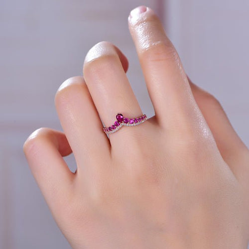 Ruby Diamond Chevron July Birthstone Band in 14K Rose Gold