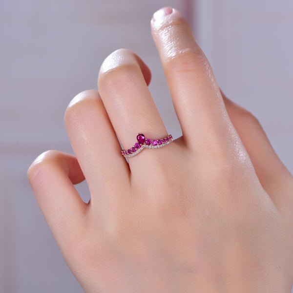 Ruby Diamond Chevron July Birthstone Band in 14K Rose Gold - Lord of Gem Rings