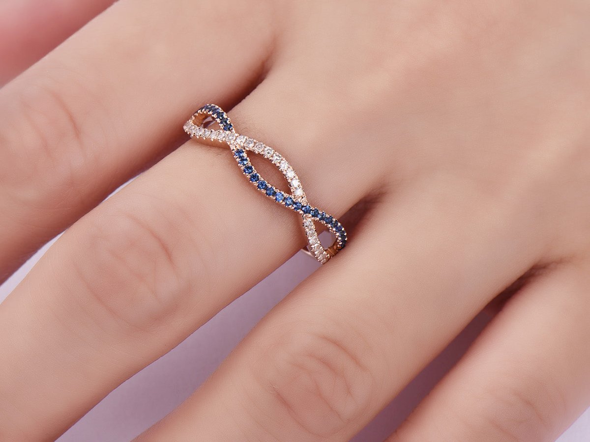 Sapphire Diamond Setember Birthstone Band Infinite Love Ring14K Rose Gold - Lord of Gem Rings