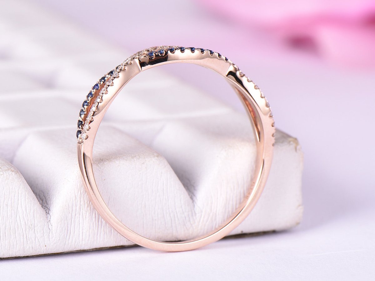 Sapphire Diamond Setember Birthstone Band Infinite Love Ring14K Rose Gold - Lord of Gem Rings