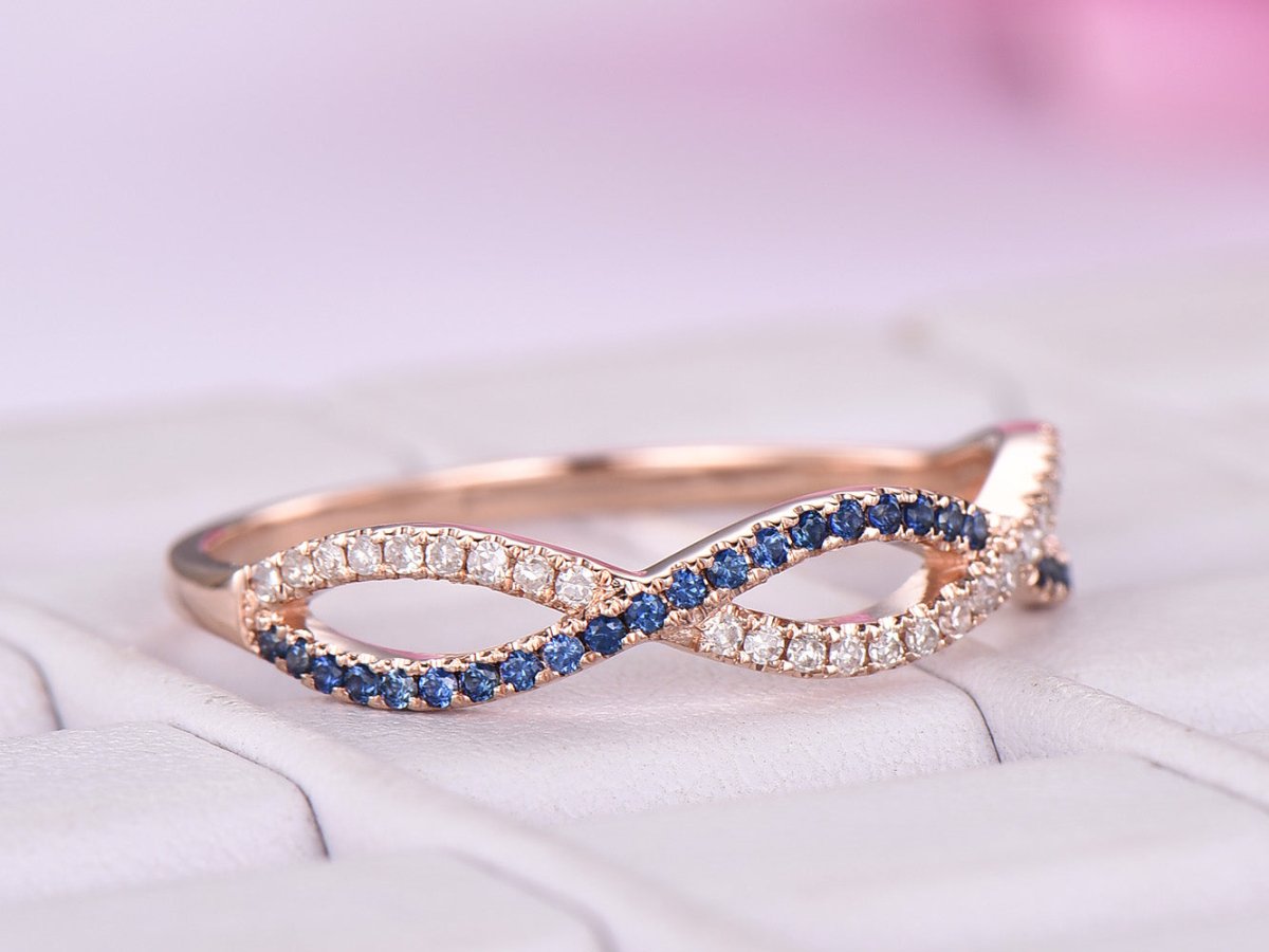Sapphire Diamond Setember Birthstone Band Infinite Love Ring14K Rose Gold - Lord of Gem Rings