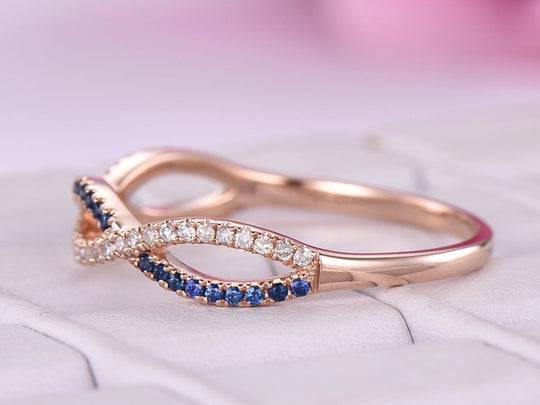 Sapphire Diamond Setember Birthstone Band Infinite Love Ring14K Rose Gold