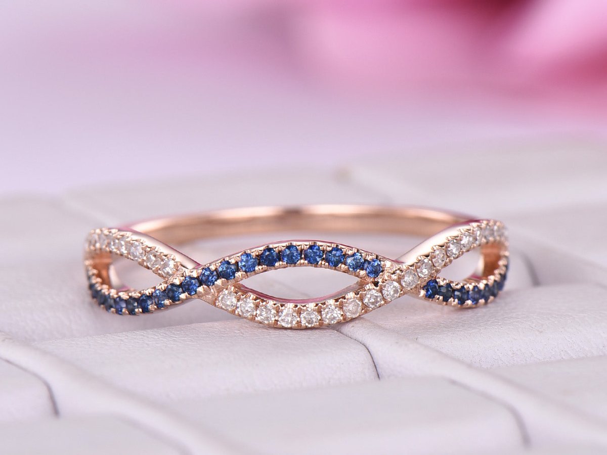 Sapphire Diamond Setember Birthstone Band Infinite Love Ring14K Rose Gold - Lord of Gem Rings