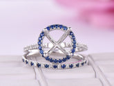 Sapphire/Diamond Engagement Round Semi Mout Ring Bridal Set 14K White Gold - Lord of Gem Rings