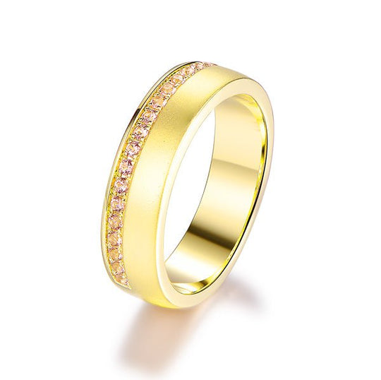 6mm Satin Finish Men’s Wedding Band with Beveled Edges & Pink Morganite Accent – Engravable, Comfort Fit