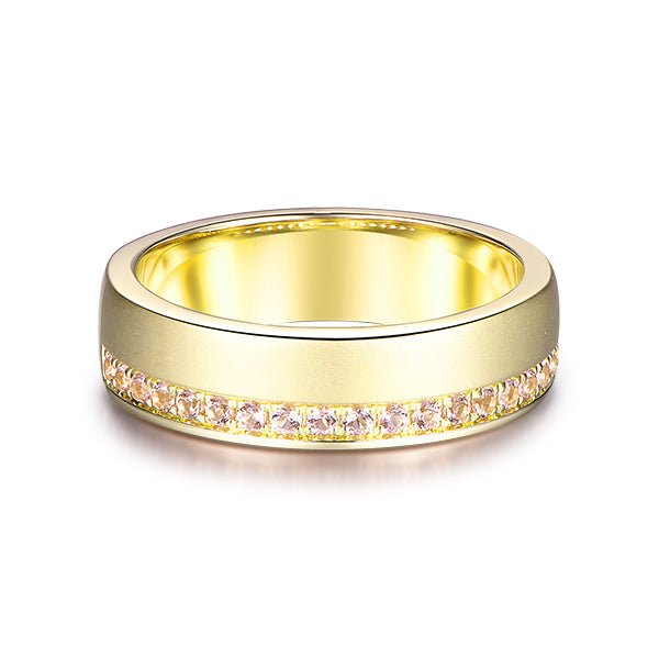 Satin Finish Engravable Beveled Edge Pink Morganite Men's Wedding Ring 6mm Width - Lord of Gem Rings