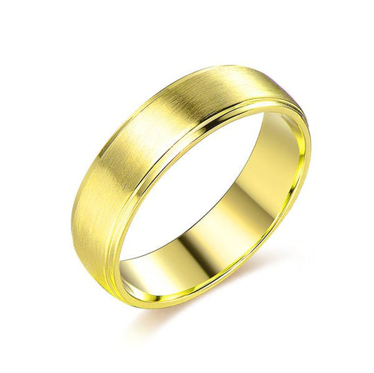 5mm–6mm 14K Gold Satin Finish Comfort Fit Engravable Beveled Edge Wedding Ring