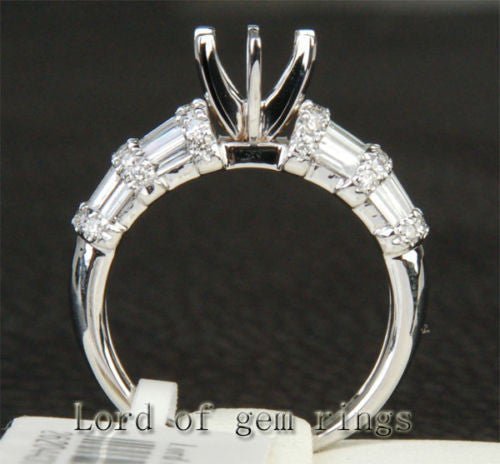 Semi Mount Ring Baguatte Diamond Shank 14K White Gold Round 6.3-6.7mm