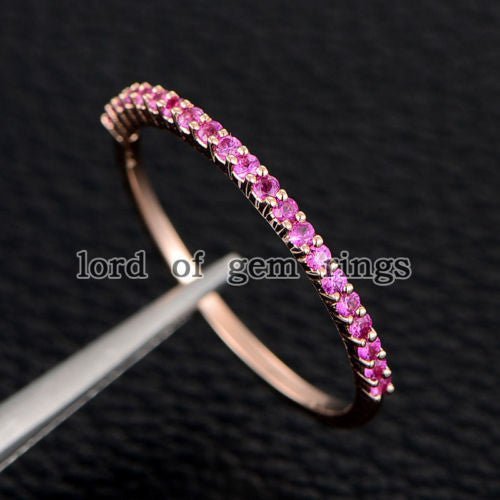 Shared Prong Natural Pink Sapphires September Birthstone Band - Lord of Gem Rings