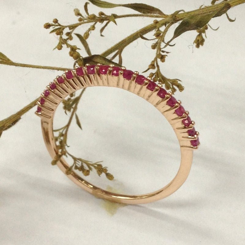 Shared Prong Ruby Half Eternity July Birthstone Band - Lord of Gem Rings