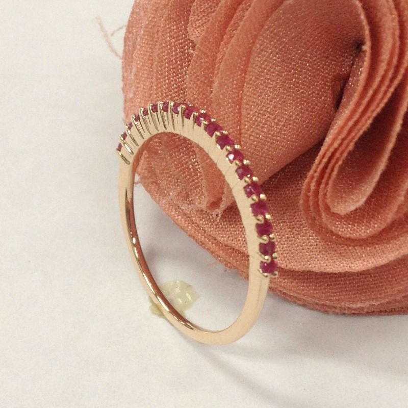 Shared Prong Ruby Half Eternity July Birthstone Band - Lord of Gem Rings