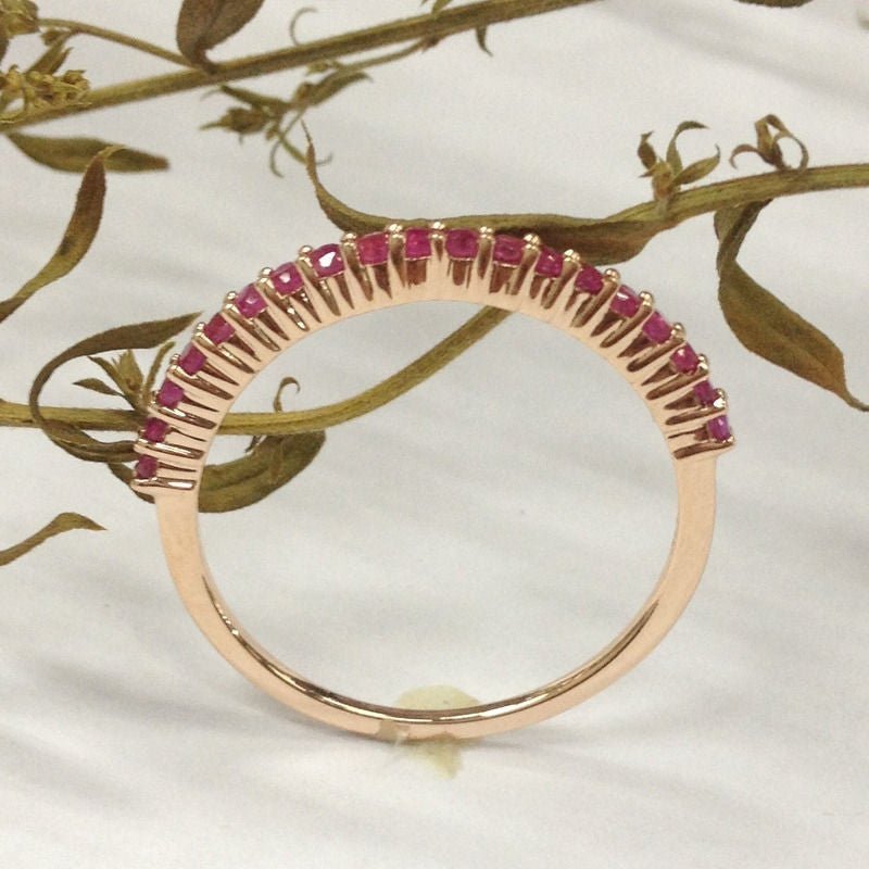 Shared Prong Ruby Half Eternity July Birthstone Band - Lord of Gem Rings