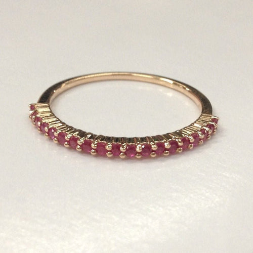 Shared Prong Ruby Half Eternity Band July Birthstone Ring 14K Rose Gold