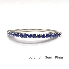 Shared Prongs Blue Sapphire September Birthstone Band-Thin Design - Lord of Gem Rings