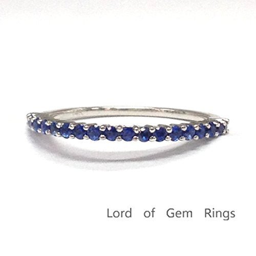 Shared Prongs Blue Sapphire September Birthstone Band-Thin Design - Lord of Gem Rings
