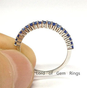 Shared Prongs Blue Sapphire September Birthstone Band-Thin Design - Lord of Gem Rings