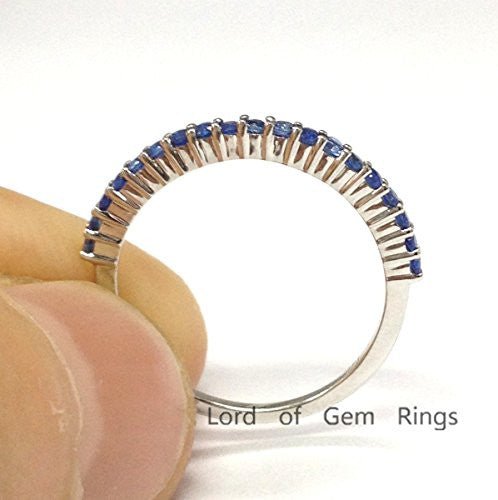 Shared Prongs Blue Sapphire September Birthstone Band-Thin Design - Lord of Gem Rings
