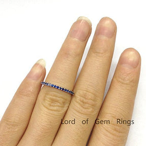 Shared Prongs Blue Sapphire September Birthstone Band-Thin Design - Lord of Gem Rings