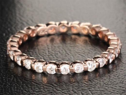 Shared Prongs Moissanite Wedding Band Full Eternity 14K Rose Gold - Lord of Gem Rings