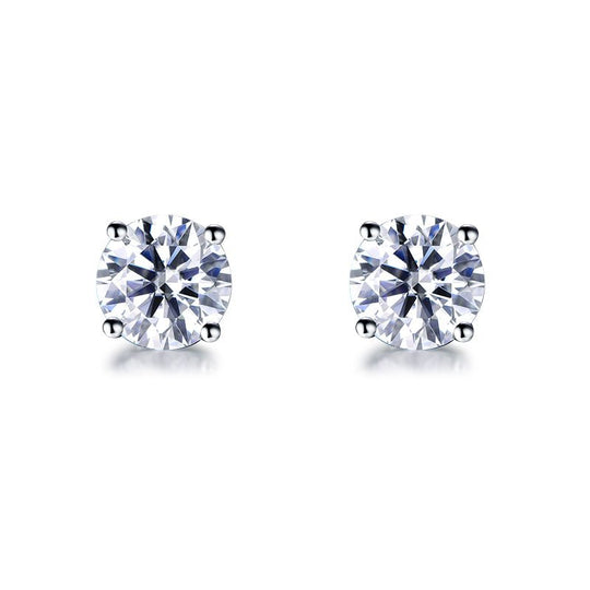 Solitaire Lab Diamond Stud Earrings 14K White Gold
