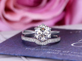 Solitaire Round Moissanite Bridal Set Diamond Curved Band - Lord of Gem Rings
