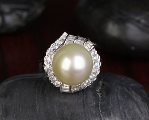 South Sea Pearl Channel - Set Diamond Halo Engagement Ring - Lord of Gem Rings