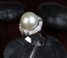 South Sea Pearl Channel - Set Diamond Halo Engagement Ring - Lord of Gem Rings