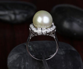 South Sea Pearl Channel - Set Diamond Halo Engagement Ring - Lord of Gem Rings