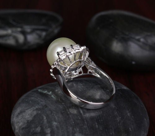 South Sea Pearl Channel - Set Diamond Halo Engagement Ring - Lord of Gem Rings