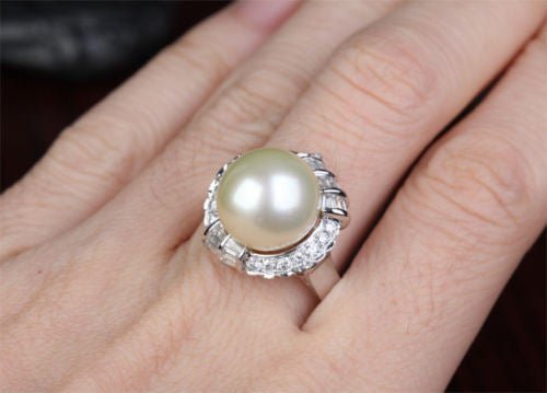 South Sea Pearl Channel - Set Diamond Halo Engagement Ring - Lord of Gem Rings