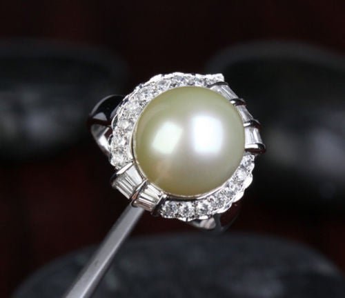 South Sea Pearl Channel - Set Diamond Halo Engagement Ring - Lord of Gem Rings
